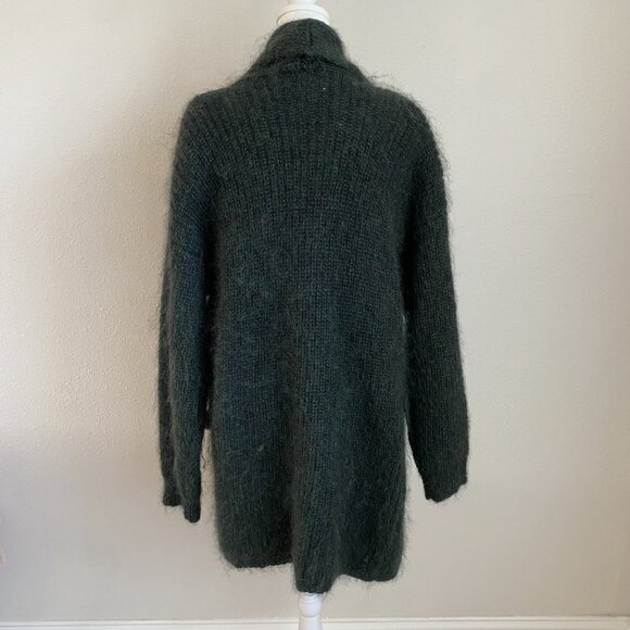 VTG Susan Bristol Womens Medium Green Open Cardigan Mohair Wool Sweater Jacket - Picture 2 of 7